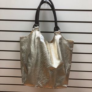 NWT Gold metallic faux skin handbag